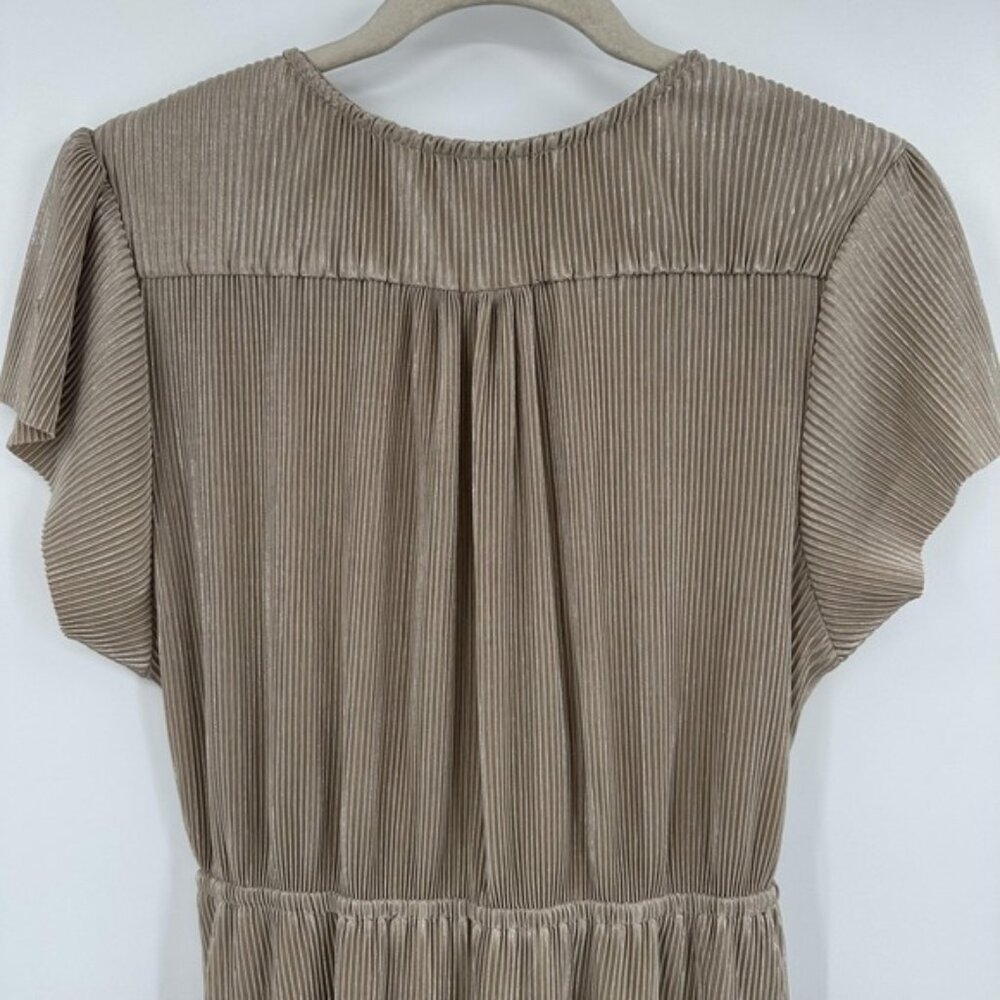 Baltic Born Maxi Dress Womens Large Champagne Pleated Flutter Sleeve V Neck - Picture 10 of 15